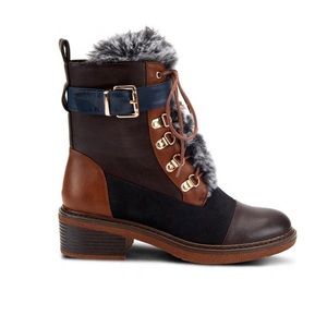 Patrizia by Spring Step Multi Brown Faux Leather & Fur Trim Hilvia Boots Size 38